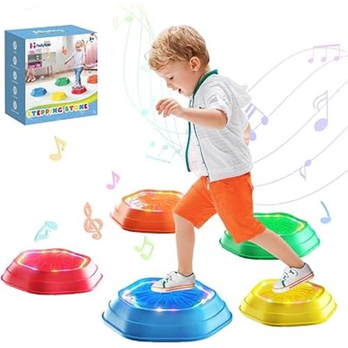 Holyton Music & Light up stepping stones for kids,5 pcs Stepping Stone,Non-Slip,Encourage Toddler Balance,toddler step stone,sensory stepping stones for 3 4 5 6 years old,Indoor & Outdoor Play