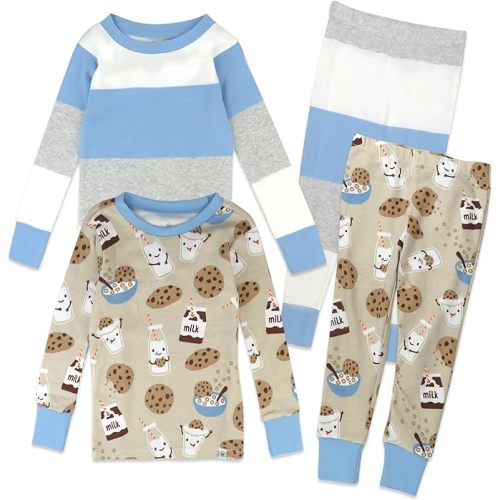 HonestBaby 4 Piece Pajamas Sleepwear Pjs 100% Organic Cotton for Infant Baby and Toddler Boys, Girls, Unisex
