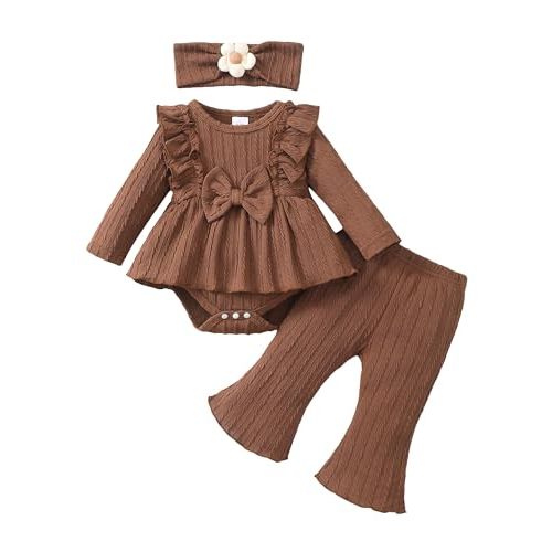 Mioglrie Newborn Baby Girl Clothes Fall Winter Infant Girl Outfits Preemie Girls Bell Bottoms Pants Set Cute Headband