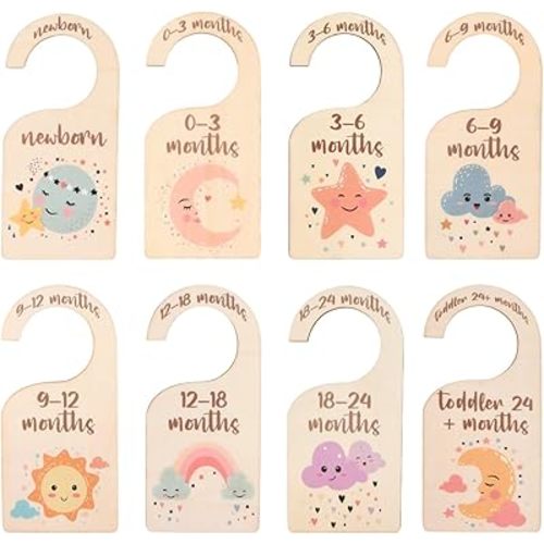 Set of 8 Wooden Wardrobe Dividers for Children – Size 7.5 x 16 cm – Ideal for Clothes from Newborn to 24 Months – Wardrobe Organizers for Baby Clothes – Stylish and Functional Design