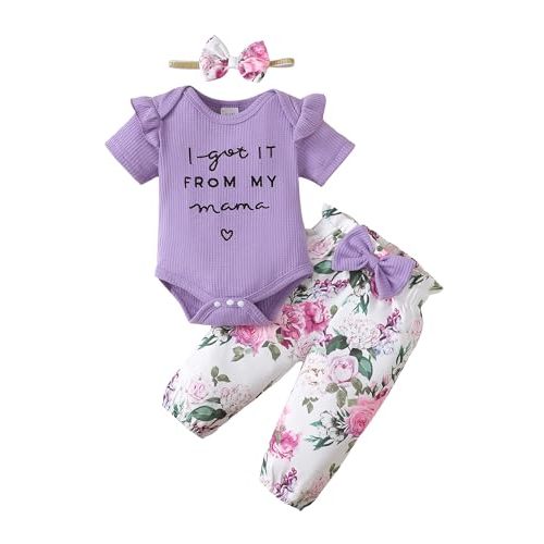 Baby Girl Clothes Newborn Infant Fall Outfit Romper Winter Floral Pant Set Headband 3 Pcs Clothes for Girl