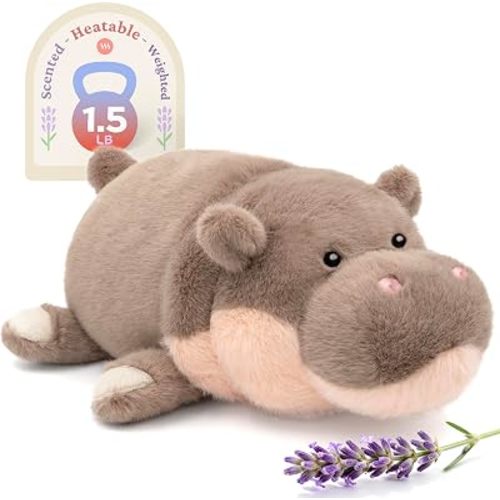 IKASA Microwavable Weighted Hippo Stuffed Animal,1.5lbs Heatable and Coolable Lavender Scent Plush Toy for Comfort and Warmth,Gift for Adults Kids Boys Girls