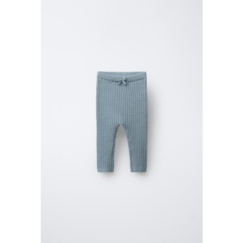 CABLE KNIT LEGGINGS - Mid-blue | 9 to 12 months