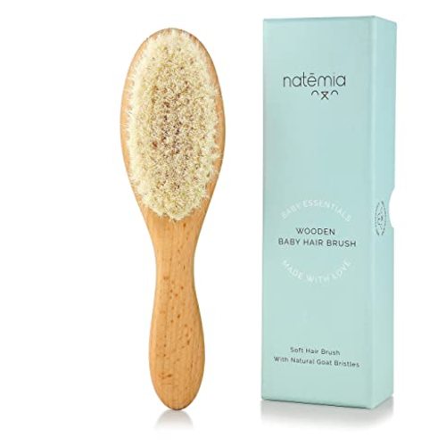 Natemia Quality Wooden Baby Hair Brush for Newborns & Toddlers | Natural Soft Bristles | Ideal for Cradle Cap | Perfect Baby Registry Gift - 1 pc Oval