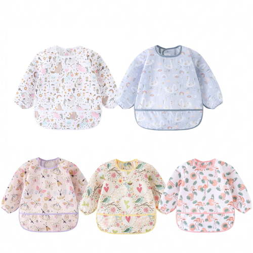 HaimoBurg 5 Pcs Mess Proof Baby Bib, Waterproof Sleeved Bib Outfit, Baby Smock for Eating for 5-30 Months