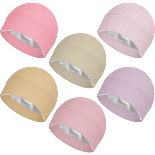 6 Pcs Satin Lined Baby Newborn Hats Silk Beanie for Toddler Infant 0-6 Months Pink Beige Purple Pale Sage Mixcolor