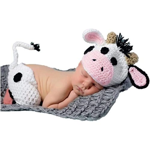 Zeroest Baby Photography Props Boy Girl Photo Shoot Outfits Newborn Crochet Costume Infant Knitted Clothes Cow Hat Pants