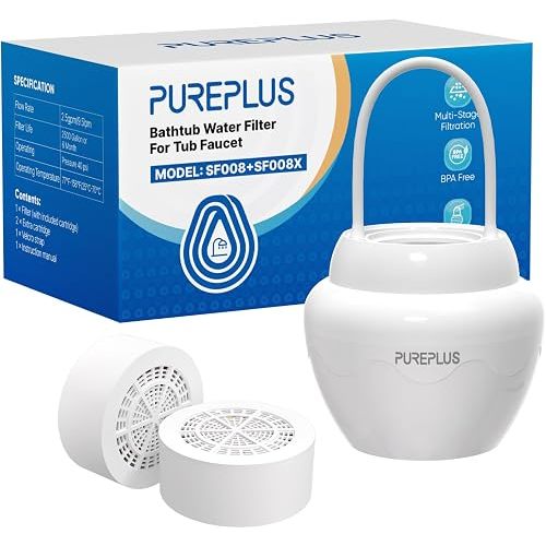 Bathtub Bath Water Filter for Tub,11 Stages Kinder Bath Filter,2500 Gallons Advanced KDF Filtration,Reduces Chlorine & Heavy Metals,Removes Contaminants for Softer Skin and Hair，1shell 2filter