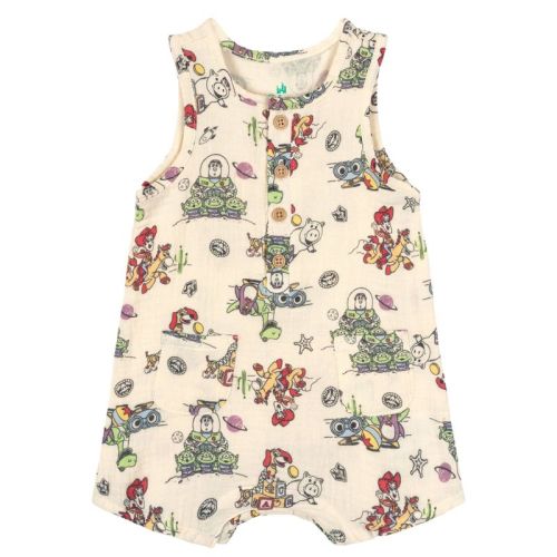 Disney Toy Story Baby Boys' Allover Print Sleeveless Snap-Up Shorty Coverall Beige 18 Months