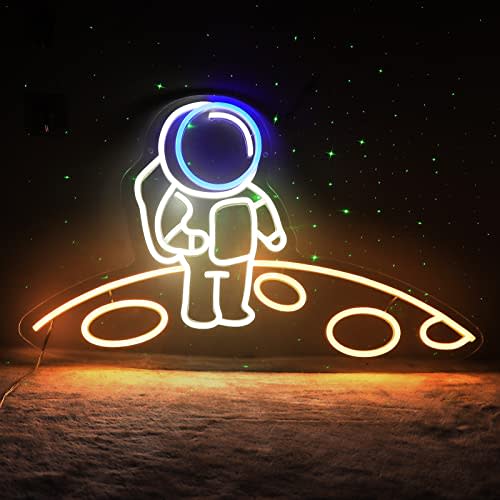 Astronaut Neon Sign,Large Spaceman Standing On The Planet LED Sign Big Neon Light for Game Room Wall decor for Space Room,Birthday Gifts 12V Powered Large size 24 * 15inches