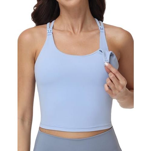 Nursing Tank Tops for Breastfeeding Tanks Sexy Back Longline Nursing Sports Bra Workout Yoga Crop Top