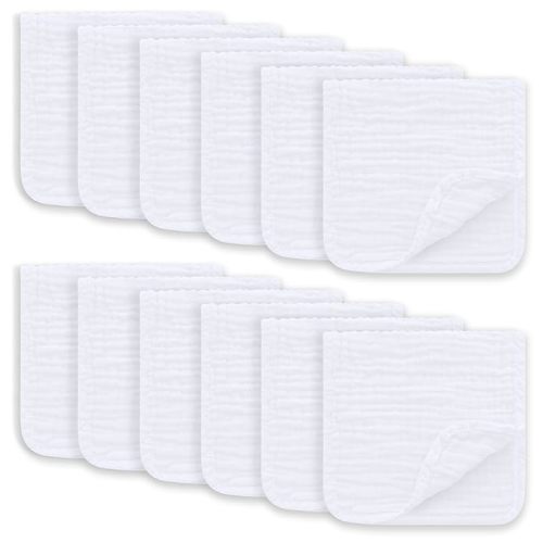 Muslin Burp Cloths Large 100% Cotton Hand Washcloths for Boys & Girls, Baby Essentials Extra Absorbent and Soft Burping Rags for Newborn Registry (White, 12-Pack, 20" X10")
