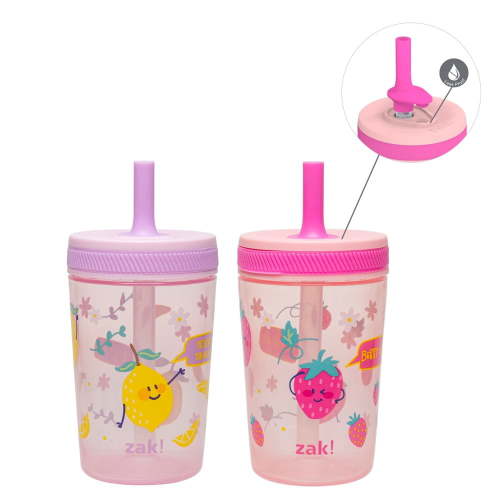 Zak Designs Kelso Toddler Cups For Travel or At Home, 15oz 2-Pack Durable Plastic Sippy Cups With Leak-Proof Design is Perfect For Kids (Sweet Berry, Lemon Zest)