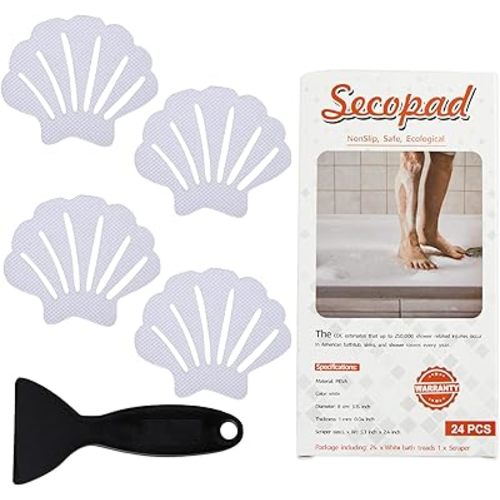 Non-Slip Bathtub Stickers, 24 PCS Shell Safety Bathroom Tubs Showers Treads Adhesive Decals Scraper (White)