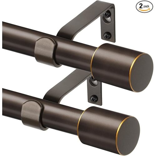 Curtain Rods 2 pack, Telescoping Splicing 3/4 Drapery Rod 32 to 58 Inch(2.6 to 4.8 ft), Decorative Single Curtain Rods for Windows with Modern Cap Finial, Bronze