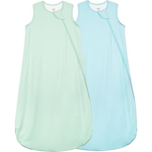 Supersoft Rayon Made from Bamboo Sleep Sack 12-18 Months 0.5 Tog Lightweight Toddler Sleep Sack Baby Wearable Blanket with 2-Way Zipper Summer Unisex Sleeping Bag for Babies (2 Pack) Green & Blue