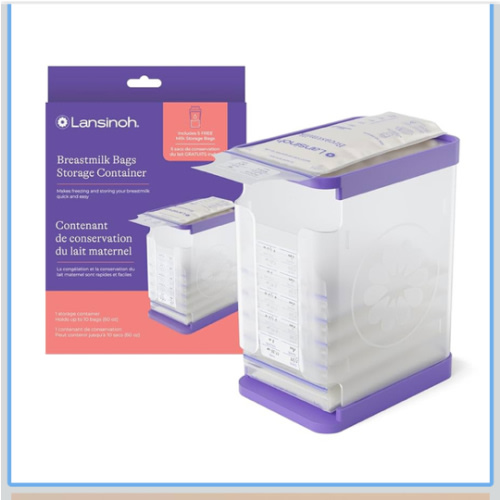 Lansinoh Breastmilk Storage Container with Quick-Freeze Tray, Stores up to 10 Breast Milk Bags, Made Without BPA/BPS, Includes 5 Milk Bags