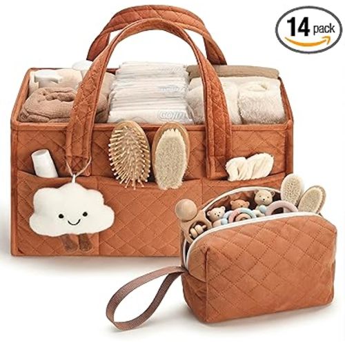 PeraBella Baby Diaper Caddy Organizer, Baby Basket Shower Gift, Portable Changing Table Basket, Postpartum Caddy & Tote Bag Pouch, Newborn Boy & Girl Nursery Essentials Registry, Car Diaper Organizer