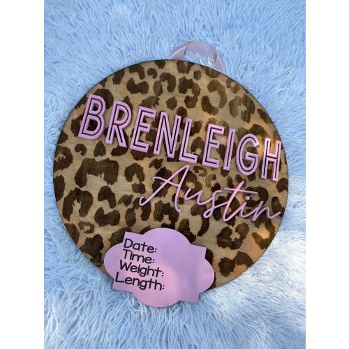 Leopard Print Hospital Door Hanger | Newborn | Baby Hospital Door Hanger | Hospital Door Hanger l Cheetah Print l Girly Door Hanger