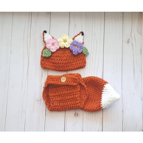 Whimsical Crochet Baby Fox Outfit – Boho Woodland Newborn Costume – Fairycore Baby Girl Set – Cottagecore Photo Prop – Shower Gift