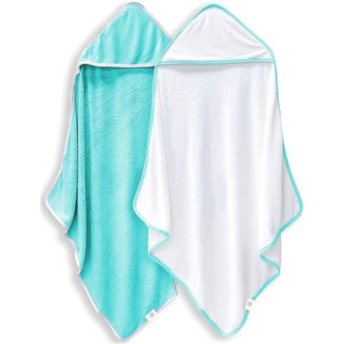 2 Pack Baby Bath Towel - Rayon Made from Bamboo, Ultra Soft Hooded Towels for Babies,Toddler,Infant - Newborn Essential -Perfect Baby Registry Gifts for Boy Girl (White and Malachite, 30 x 30 Inch)