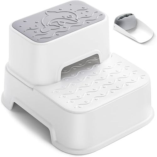 MangoHood Step Stools for Kids - Double up Toddlers Stool Multifunctional Toilet Stepping Stool for Kids Anti-Slip Step Stool for Bathroom Sink, Potty Training, Kitchen (White-1Pack)