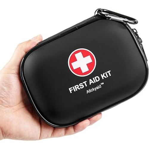 Mini First Aid Kit - 120 Piece Small Waterproof Hard Shell Medical Kit for Car, Home, Office, Travel, Camping, Sports, Outdoor, School - Emergency First Aid Supplies and Survival Kit (Black)