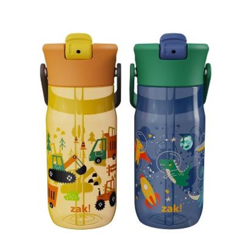 Zak Designs 2pk 18oz Construction/Space DinoHarmony Straw Water Bottle Set Yellow/Gray