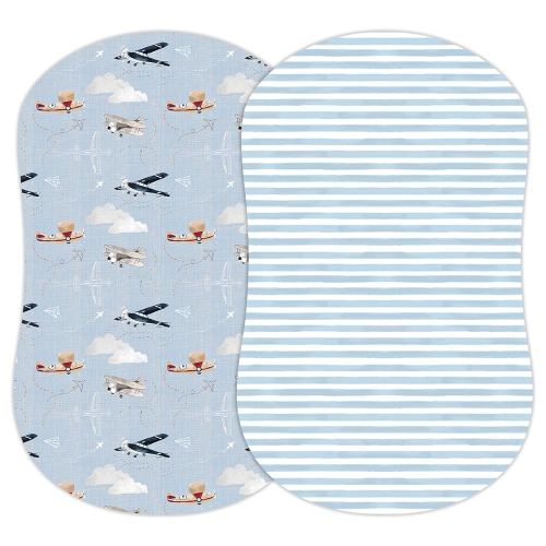 Baby Bassinet Sheets for Boy, Girl (Airplanes & Clouds) 2-Pack - Fitted Bedside Bassinet Sheets - Buttery Soft Cotton Blend for Standard Mattress Pad