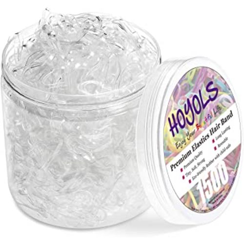 HOYOLS Clear Elastic Hair Rubber Bands, 1500pcs Mini Small Clear Ponytail Elastics Holders for Blond Kids Girls Hair No Crease Damage No Hurt 1 Inch TPU