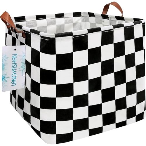 LANGYASHAN Square Storage Baskets Waterproof Canvas Children Laundry Nursery Hamper for Shelves Gift Baskets Toy Organizer Room Decor (Geometric)
