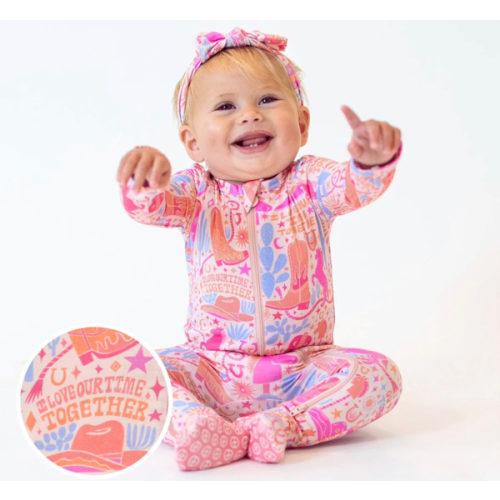 Bamboo Footie Zipper Baby Pajama - Western Cowgirl Bamboo Onesie Sleeper - I Love Our Time Together Affirmation – Raising Mama
