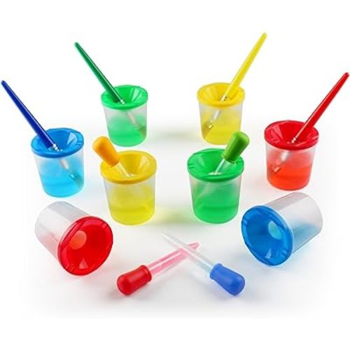 Toddler Paint Brushes Paint Cups, Droppers for Kids, No Spill Paint Cups for Kids, Plastic Liquid Dropper for Kids Crafts, Spill Proof Paint Cups for Preschool Classroom Furniture, Large