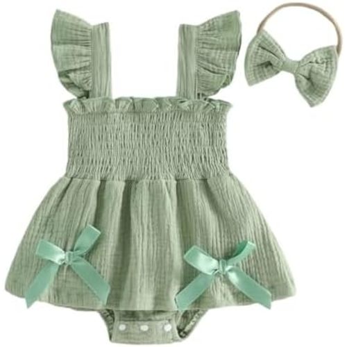 Murnouche Newborn Baby Girl Romper Dress Summer Clothes Boho Photoshoot Outfits with Headband