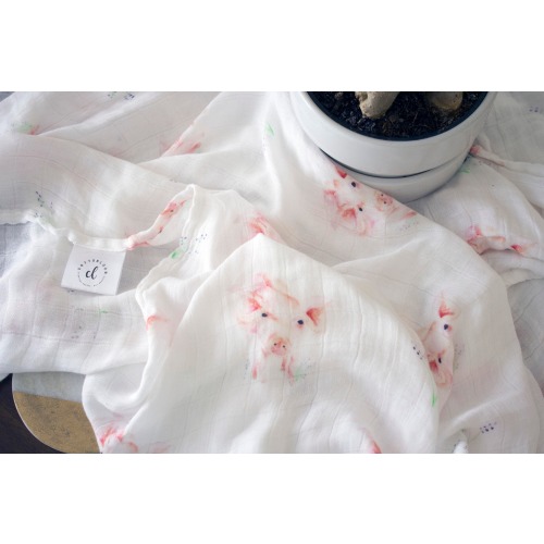 Pig Baby Blanket: Bamboo Muslin Swaddle, Watercolor Farm Animal