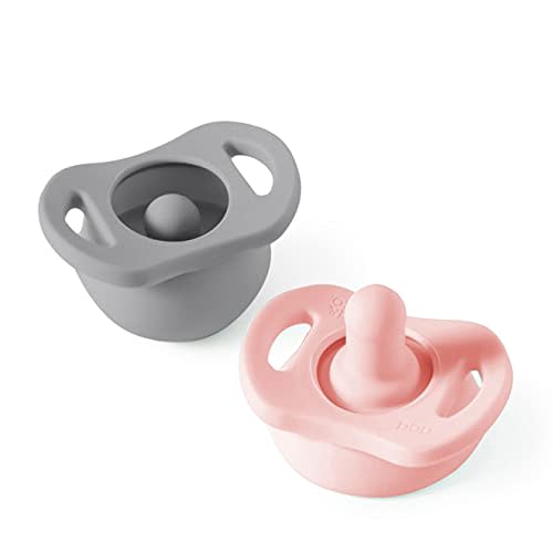 Doodle & Co. Pop Pacifier for New Born Babies with Built-in Case | Pops When It Drops Version | 100% Silicone for Infants | Helps Promote Oral Development | 2-Pack | Stage 1 for Baby | Grey/Blush