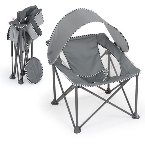 Bright Starts Pop 'N Chill Travel Seat, Indoor/Outdoor Use, Infant Seat with UPF 50+ Canopy, Grey, Ages 0-6 Months