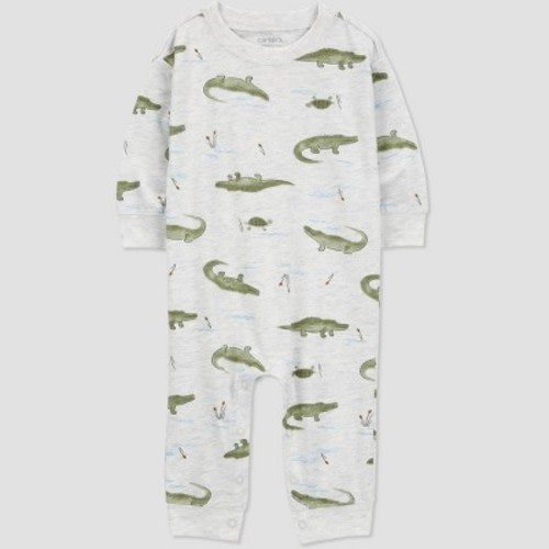 Carter's Just One You®️ Baby Boys' Alligator Top & Bottom Set - Gray 6M: Cotton-Polyester, Long Sleeve Romper