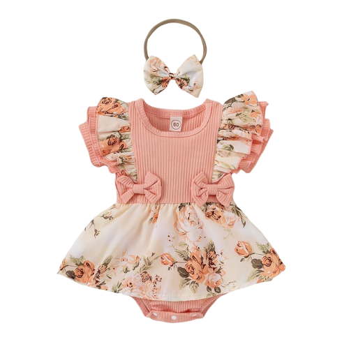 Staki Butterfly Dress for Girls Baby Girl Summer Lightweight Cotton Romper Dress One-Piece with Embroidery Lace Ruffles Flutter Sleeves 0-18M(Pink,0-3 Months)