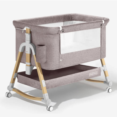 HARPPA Cuddly 3-in-1 Baby Bassinet Bedside Sleeper for Reflux | Attaches to Bed, Adjustable 5 Heights, Non-Toxic & CPSC Certified | Sturdy Aluminum Frame, Portable Wheels, Tool-Free Setup, Gentle Rocking | Perfect for Newborns, Infants, Small Spaces & Saf