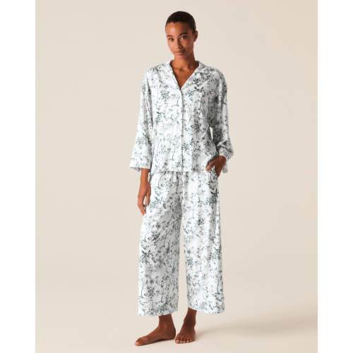 The Olivia Wide Leg Pima Pajama Set in Evergreen Timeless Toile