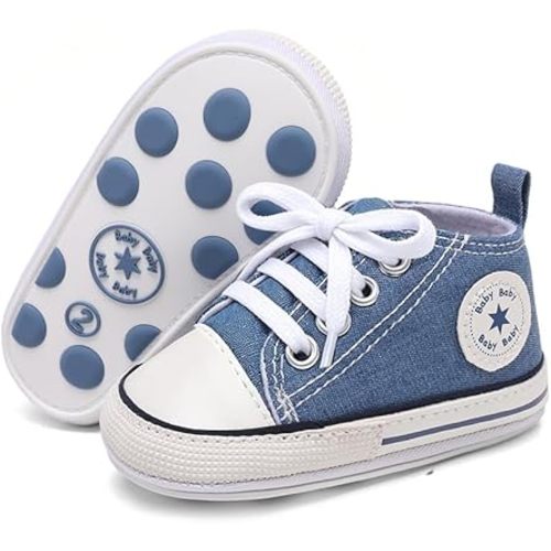 Unisex Baby Girls Boys Canvas High-top Shoes, Newborn Infant Anti-Slip Soft Sole Frist Walking Breathable Sneakers