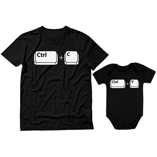 Tstars Ctrl C Ctrl V Dad and Son Daughter Matching Shirts Copy Paste Fathers Day Dad Shirt and Baby Bodysuit Set