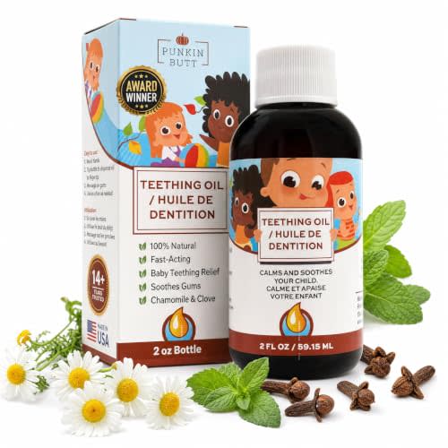 Punkin Butt Teething Oil - 2 oz - 100% Natural, for Babies - Proprietary Blend Includes Chamomile, Sunflower, Peppermint, and Clove - Baby Teething Relief with No Added Chemicals (2 Ounce)