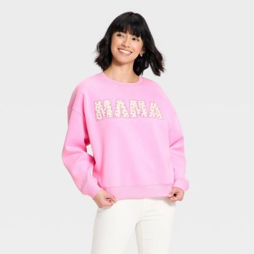 Women's Mama Graphic Pullover Sweatshirt - Light Pink M