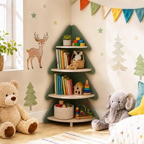 GITAWUSA Tree Bookshelf for Kids, Toddler Corner Bookcase with Storage