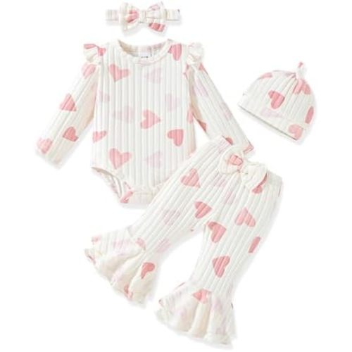 Vibebox Preemie Newborn Baby Girl Clothes Fall Winter Outfits Infant Girls Long Sleeve Ruffle Romper Bell Bottoms Pants Sets