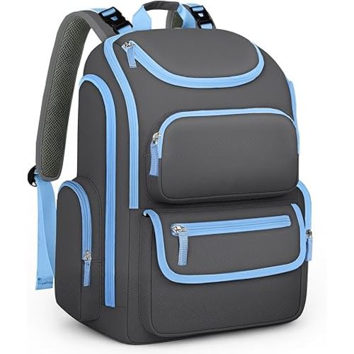 Mancro Diaper Bag Backpack, Large Capacity Dad Diaper Bag with Multiple Pockets, Baby Diaper Bag for Moms and Dads with Stroller Straps, Dark Grey and Blue