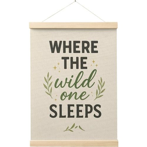 Evcprz Where The Wild Ones Sleep Wall Art Poster Hanger Frame, Adventure Nursery Decor, Neutral Nursery Hanging Canvas Prints Wall Art Decor for Kids Toddler Room Bedroom, 12x16 Inch