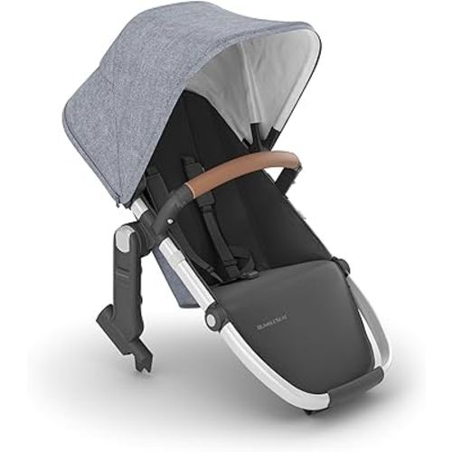 UPPAbaby RumbleSeat V2+ Second Lower Seat/Compatible with Vista V2 and Vista V3 / Adapters, Bumper Bar, Bug Shield Included/Gregory (Blue Mélange/Silver Frame/Saddle Leather)
